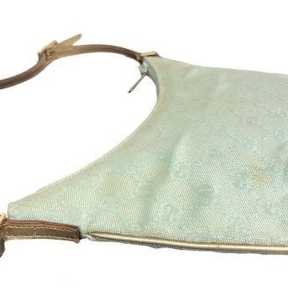 xx SOLDXXSOLD  COA Gucci  GG Canvas Hobo Pouchette Blue with Gold Metallic - Picture 4 of 10